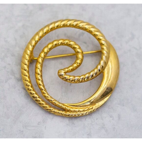 Vintage Gold Tone Spiral Wavy Abstract Victorian Brooch - C8 - Picture 1 of 2